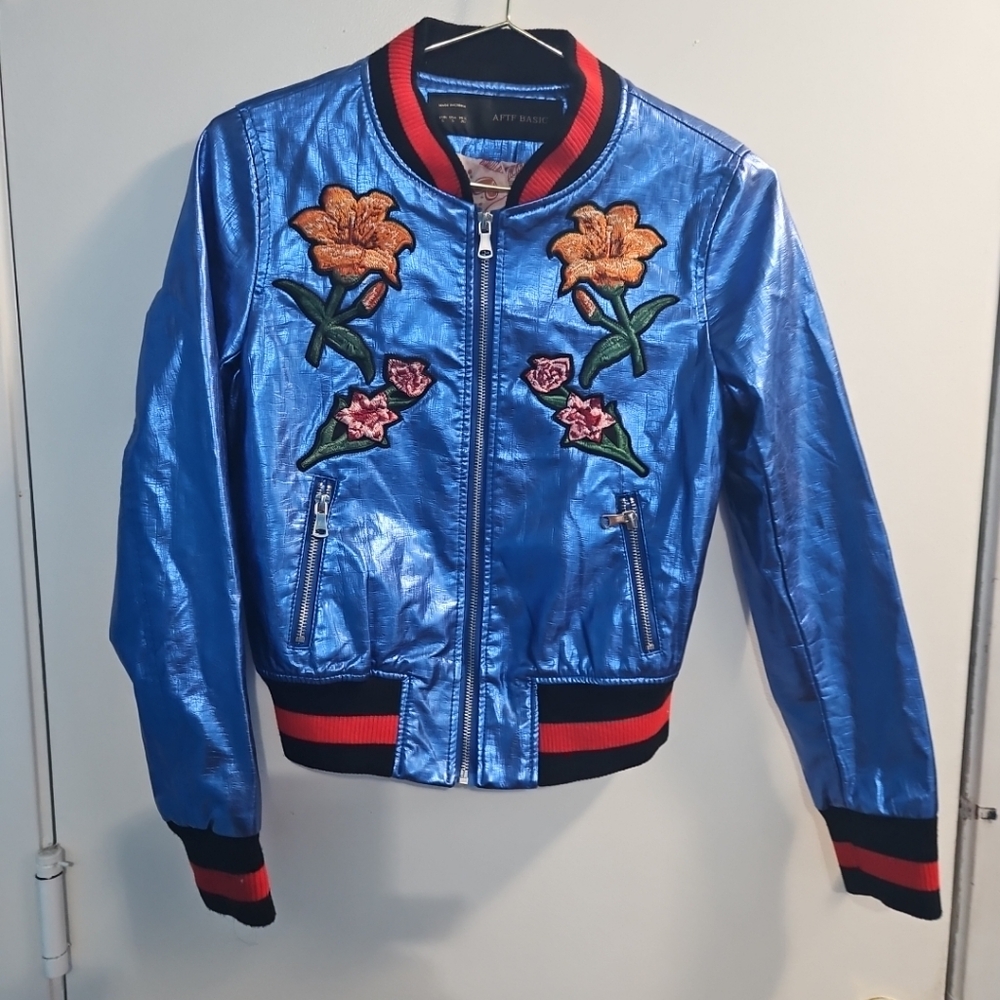 Size Blue Small Aftf Basic Bomber Jacket With Emb… - image 3